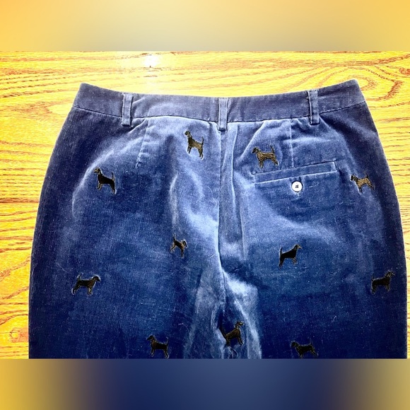 Lilly Pulitzer Blue Corduroy Velour Pants with Black Dog Embroidery Size 6 - Picture 7 of 8